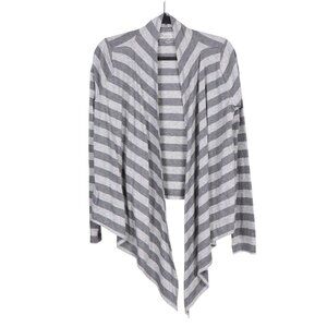 Xersion Yoga Cardigan M Womens Gray Striped Open Front Waterfall Cotton Blend